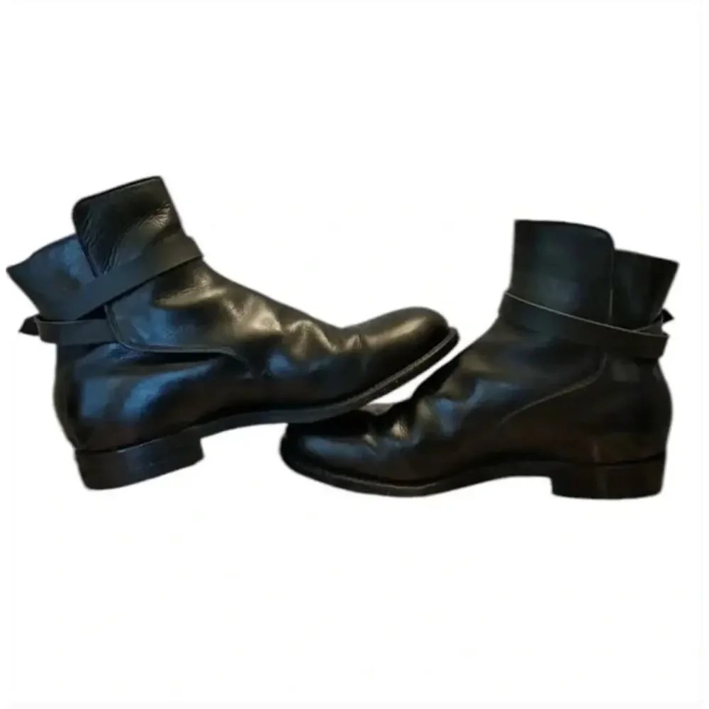 Vtg. Dehner Men's Black Leather Strap Boots 10.5 Police Trooper Combat - Picture 1 of 9